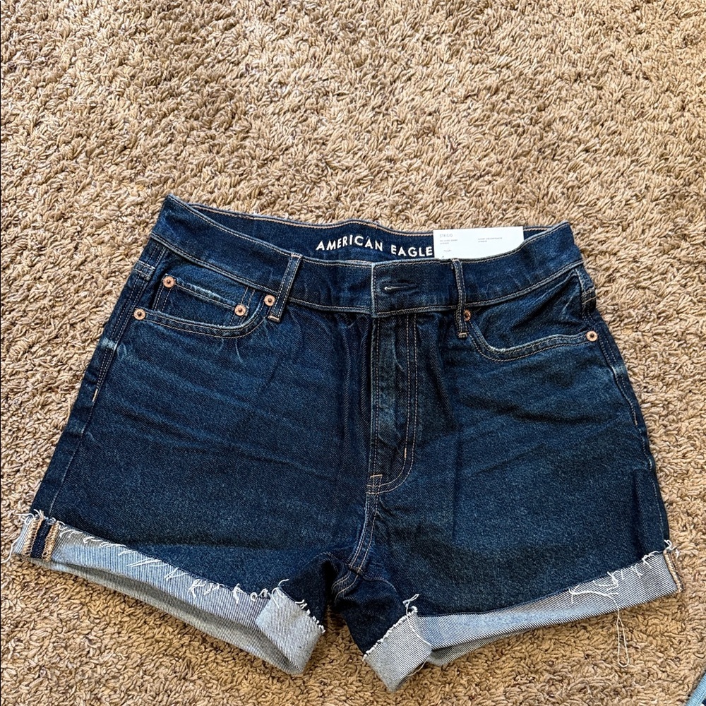 American Eagle Outfitters Dark Blue Rolled Cuff Denim Shorts